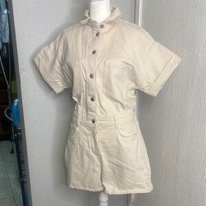 Zara Cream Short-Sleeve Jumpsuit